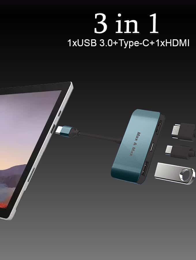Max & Max 3 in 1 USB Type-C Hub مع HDMI 4k يدعم نقل USB 3.0 بمعدل يصل إلى 10 جيجابت في الثانية ، يمكنه توصيل قرص UM ومحرك الأقراص الثابتة والماوس ولوحة المفاتيح والهاتف ، متوافق مع Mac و Chrome و Windows OS - رمادي Max & Max 3 in 1 USB Type-C Hub مع HDMI 4k يدعم نقل USB 3.0 بمعدل يصل إلى 10 جيجابت في الثانية ، يمكنه توصيل قرص UM ومحرك الأقراص الثابتة والماوس ولوحة المفاتيح والهاتف ، متوافق مع Mac و Chrome و Windows OS - رمادي